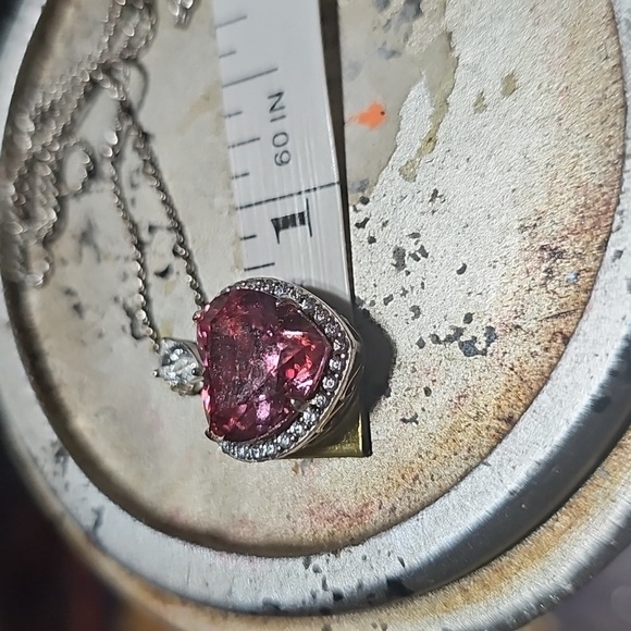 Radiant Pink Heart Necklace with Sparkling Accents 925 Silver - Picture 10 of 12